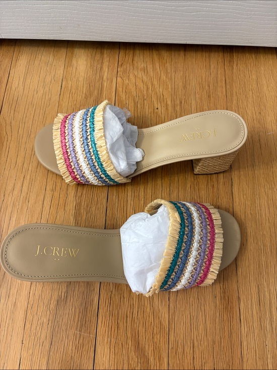 J. Crew Shoes - J. Crew Beige Raffia Multicolor Striped Block-Heel Mules